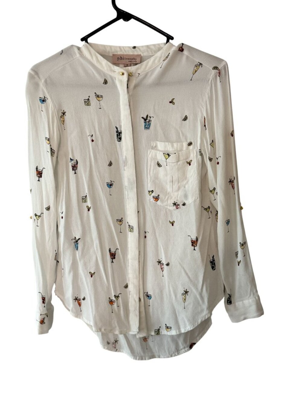 Philosophy Republic Clothing White Long Sleeve Shirt With Colorful Cocktail Prin